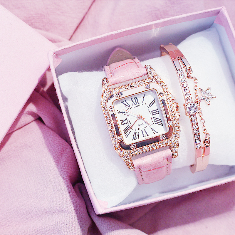Women Diamond Watch Starry Square Dial Bracelet Watches Set Ladies Leather Band Quartz Wristwatch Female Clock Zegarek Damski, Pink
Women Diamond Watch Starry Square Dial Bracelet Watches Set Ladies Leather Band Quartz Wristwatch Female Clock Zegarek Damski, Pink