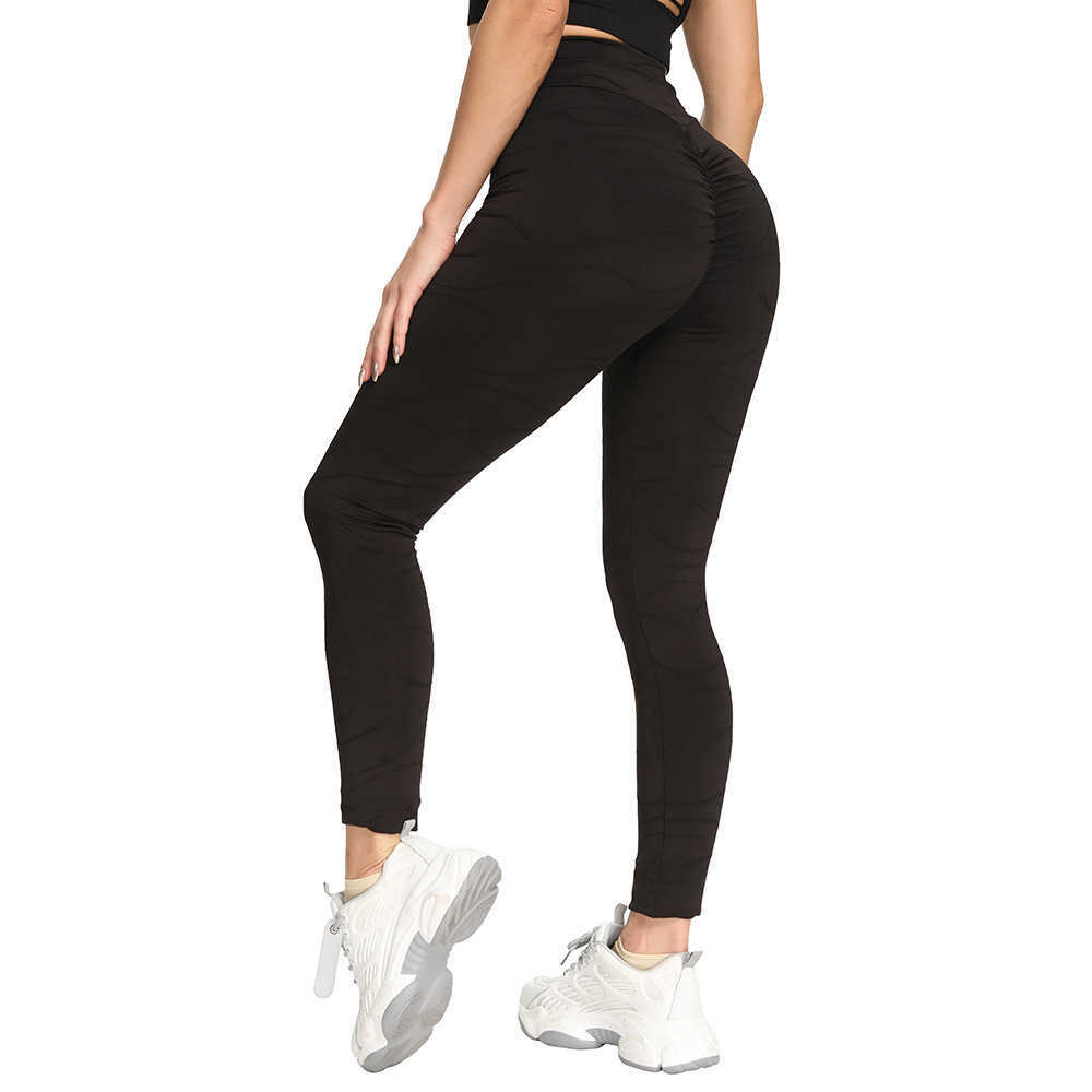 High Waist Push Up Ruched Butt Leggings Corrugated Jacquard Seamless Stretch Workout Purple Womens Fitness Apparel 210604