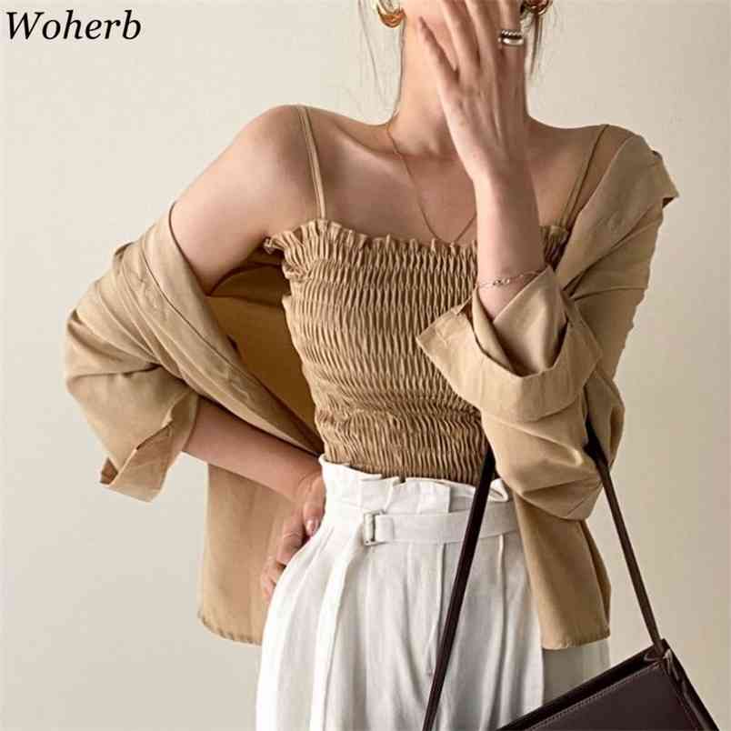 Korean Chic Sun Protection Clothing Pleated Crop Vest + Long Sleeve Cardigan Blouse Summer Beach Streetwear Suit 210519, White
Korean Chic Sun Protection Clothing Pleated Crop Vest + Long Sleeve Cardigan Blouse Summer Beach Streetwear Suit 210519, White