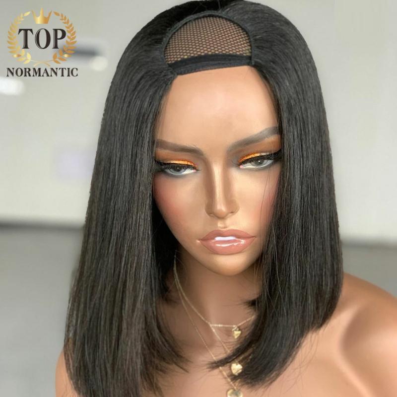 Topnormantic Straight Bob Wig U Part Glueless Human Hair Wigs Remy 180 Density For Women Lace