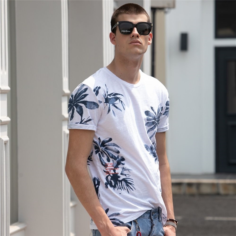 AIOPESON Leaves Printed T-Shirt Men O-neck 100% Cotton Casual Men's T Shirt Summer Quality Fashion Hawaii Style Men Clothes 210623