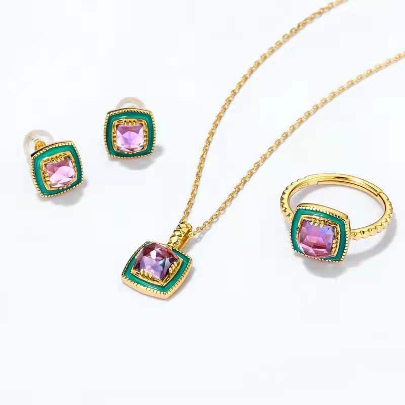 Earrings & Necklace 2021 Simple Fashion Sell Enamel-Dripped Pink Crystal Jewelry Three-piece Set And The Ring Can Be Adjusted In Size, Silver
Earrings & Necklace 2021 Simple Fashion Sell Enamel-Dripped Pink Crystal Jewelry Three-piece Set And The Ring Can Be Adjusted In Size, Silver
