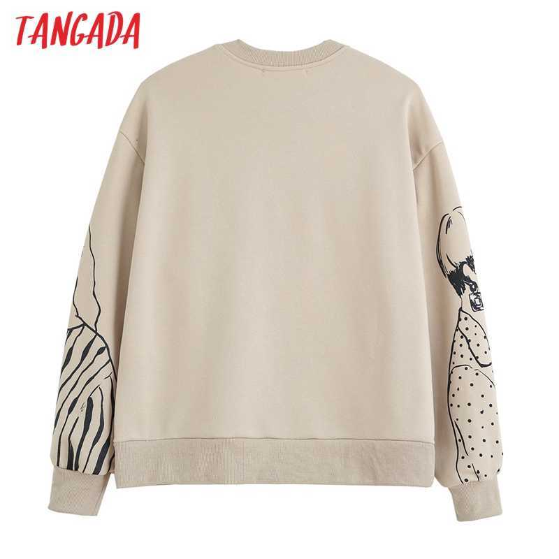 Tangada Women Charater Print Gray Sweatshirts Oversize Long Sleeve O Neck Loose Pullovers Female Tops 4H1 211013