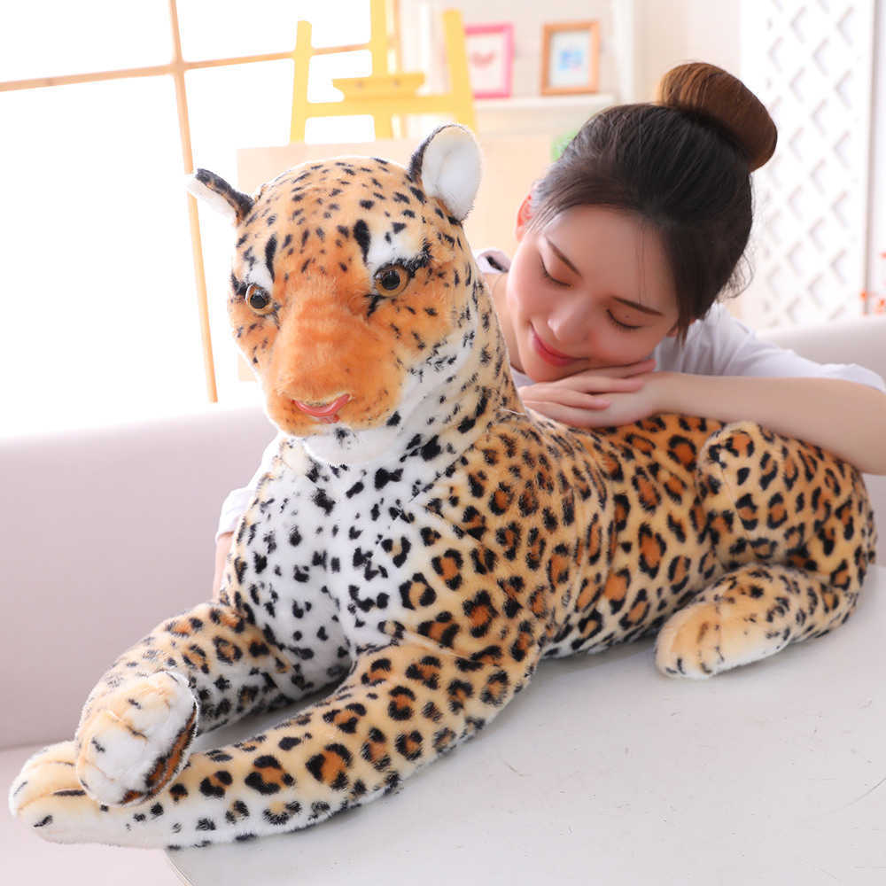 Giant Size Lifelike Forest King Panthera Simulation Stuffed Wild Animal Cheetah Plush, Black Panther Leopard Soft Toys Q0727