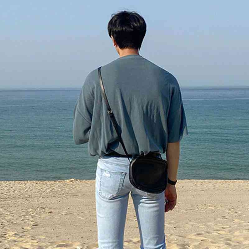 IEFB Summer Korean Loose Men's Round Neck Knitted Short Sleeve Off Shoulder Casual T-Shirt Vintage Green Tee Top 9Y7189 210524