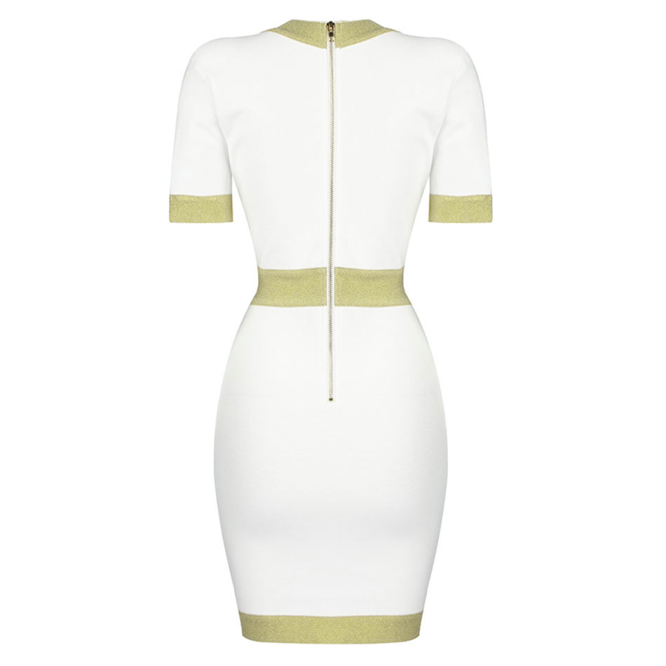 Free Women Bandage Dress Fashion Short Sleeve White Bodycon Celebrity Party Dresses Sexy Club Vestidos 210524