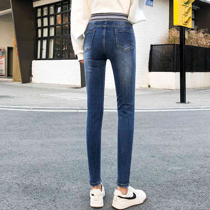 Vintage Blue Fashion Spring Jeans Women High Waist Tight Skinny Stretch Scratched Ladies Pencile Pants 8348 50 210417