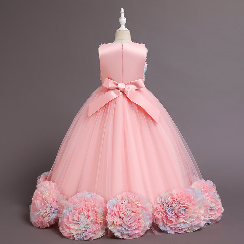 2021 Cute Flower Girl Dresses Jewel Neck 3D Florals Girl Pageant Gown Cascading Ruffle Sweep Train Custom Made Birthday Ball Gowns