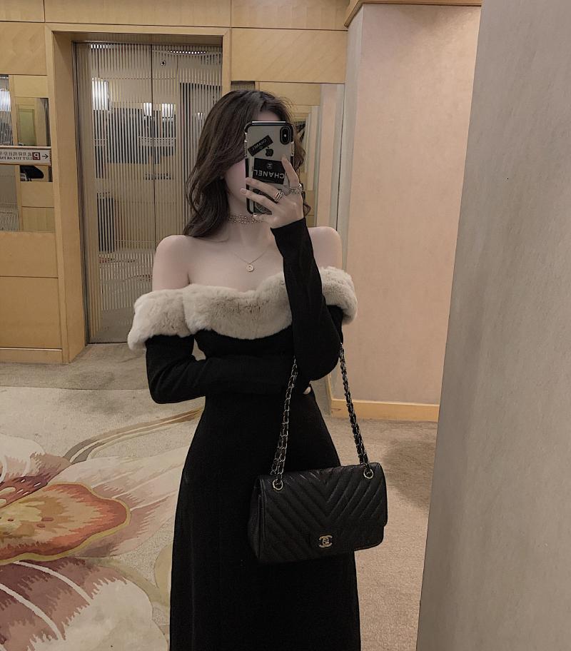 Casual Dresses Sexy One-shoulder Fur Collar Dress Female Slim Mid-length Black MOR7, Black;gray
Casual Dresses Sexy One-shoulder Fur Collar Dress Female Slim Mid-length Black MOR7, Black;gray