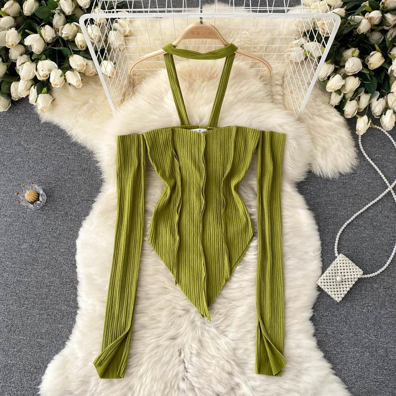 Women' Blouses & Shirts 2021 Early Autumn Fashion Blouse Female One-word Neck Hanging Blusa Sexy Strapless Long-sleeved T-shirt DF067, Green
Women' Blouses & Shirts 2021 Early Autumn Fashion Blouse Female One-word Neck Hanging Blusa Sexy Strapless Long-sleeved T-shirt DF067, Green