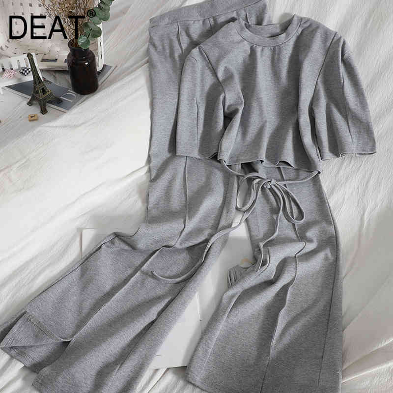 Spring Summer Pullover Round Neck Short Sleeve T-shirt Lace Up Top + Leg Trumpet Pants Two-piece Women's SK064 210525, Gray
Spring Summer Pullover Round Neck Short Sleeve T-shirt Lace Up Top + Leg Trumpet Pants Two-piece Women's SK064 210525, Gray