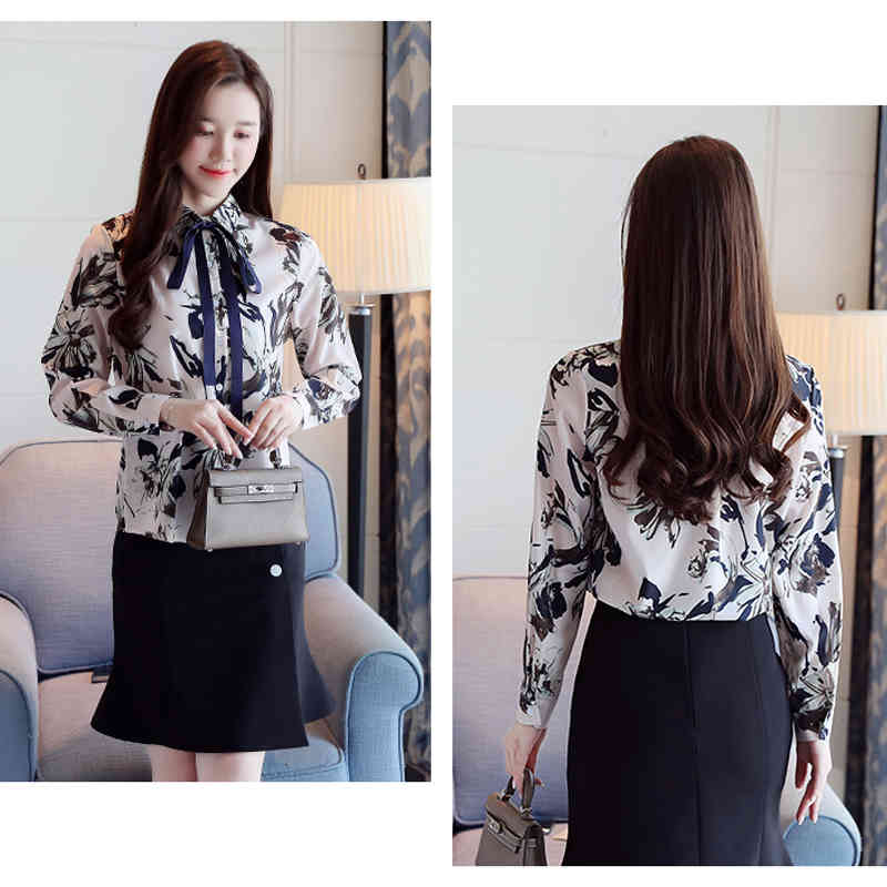 Spring Printed Women Elegant Fashion Blouses and Tops Chinese Style Polo Collar Chiffon Blouse Blusas Mujer 8370 50 210518