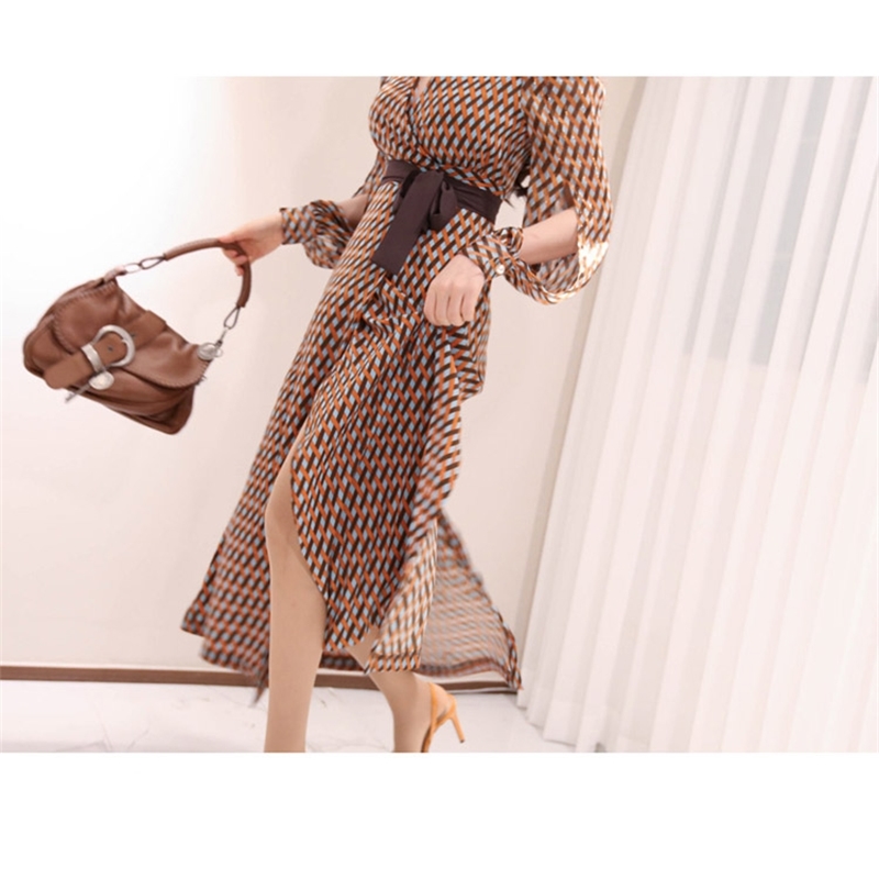 Comelsexy Print Bow Bandage Long Dress Women Spring Wasit Holiday Sexy Dresses Casual Fashion V-neck Vestidos De Festa 210515