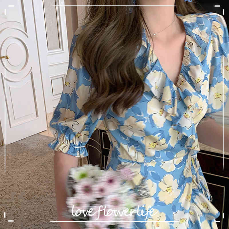Korean Style Short Sleeve Elegant Floral Dress Women V-neck Printed Dress Sweet Beach Dress for Females Casual Summer Chic 210521, As picture
Korean Style Short Sleeve Elegant Floral Dress Women V-neck Printed Dress Sweet Beach Dress for Females Casual Summer Chic 210521, As picture