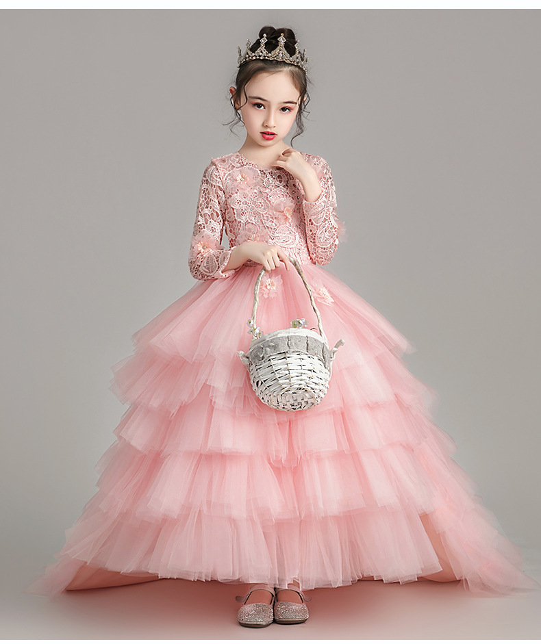 Ball Gown Toddler Girls Pageant Dresses Lace Appliqued Long Sleeves Flower Girl Dress Crystals Tulle First Holy Communion Gowns 403