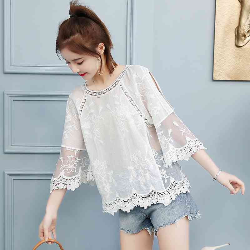 blusas mujer de moda shirts women flare sleeve embroidery white blouse tops s and blouses 4506 50 210506