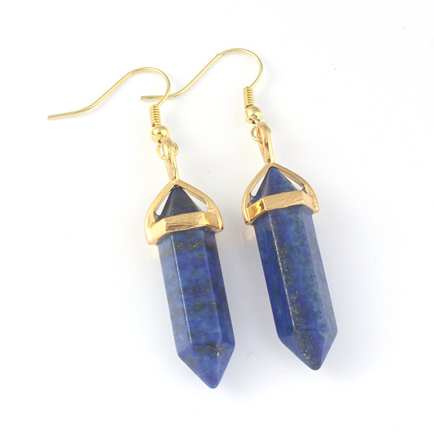 Hexagonal prism Bullet Earrings Natural Amethysts Opal Turquoises Quartz Dangle Earrings Healing Reiki Stone Pendulum Earrings Women