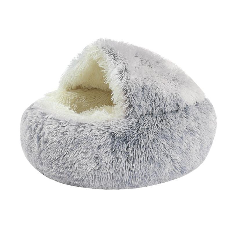 Stock Cat Beds & Furniture Plush Pet Dog Bed House Warm Round Kitten Semi-enclosed Winter Nest Kennel Cats Sofa Mat Basket Sleeping Bag