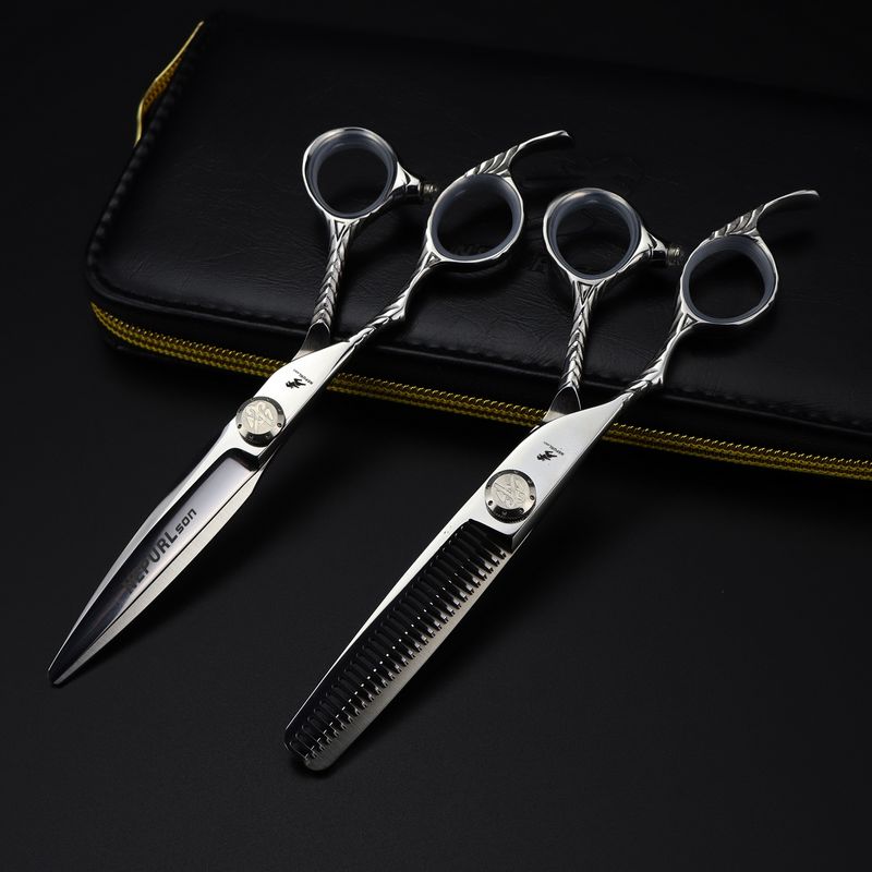 NEPURLSON 6.0 inch left hand hair cutting scissors kit 440C stainless steel with leather case