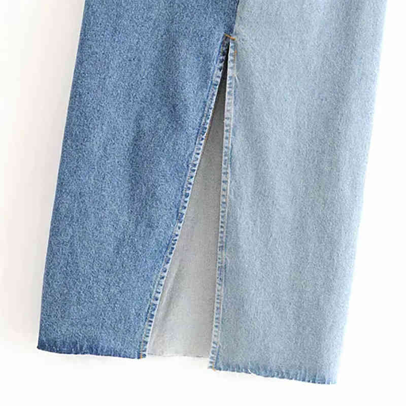 Patchwork Denim Skirt Women High Waist Vintage Long Midi s Back Split Streetwear Casual Cowboy Jupe Femme 210515
