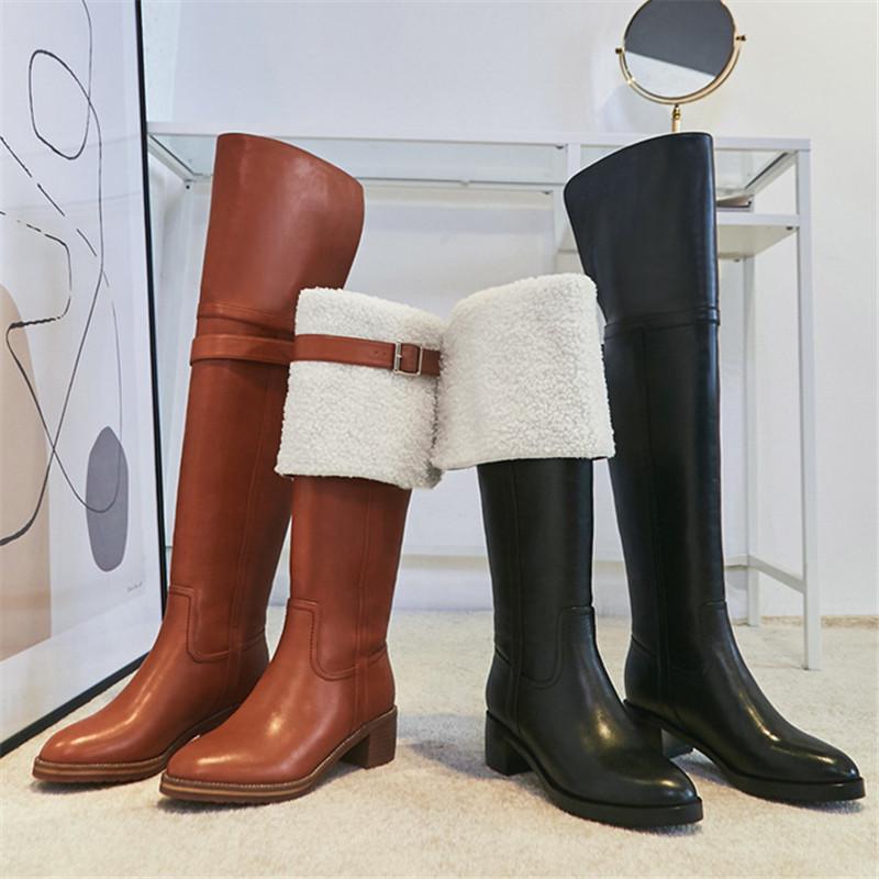 Boots Women Over The Knee Winter Wool Fur Leather Belt Flat Casual Solid Color Concise Fashion Thigh High Botas Feminina, Black
Boots Women Over The Knee Winter Wool Fur Leather Belt Flat Casual Solid Color Concise Fashion Thigh High Botas Feminina, Black