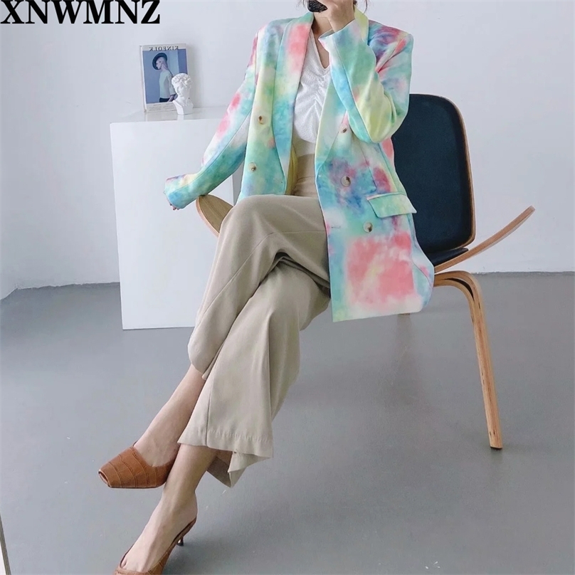 Women Fashion Double Breasted Tie-dye Blazers Coat Vintage Long Sleeve Pockets Female Outerwear Chic Tops 210520, Multi 
Women Fashion Double Breasted Tie-dye Blazers Coat Vintage Long Sleeve Pockets Female Outerwear Chic Tops 210520, Multi