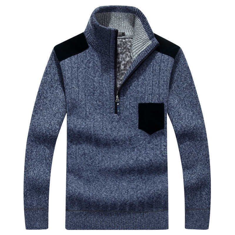 Plus Velvet Winter Pullover Men's Sweater Half Zipper Sweater Thicken Warm Stand Collar Loose Sweater Vetement Homme Men Clothes Y0907
