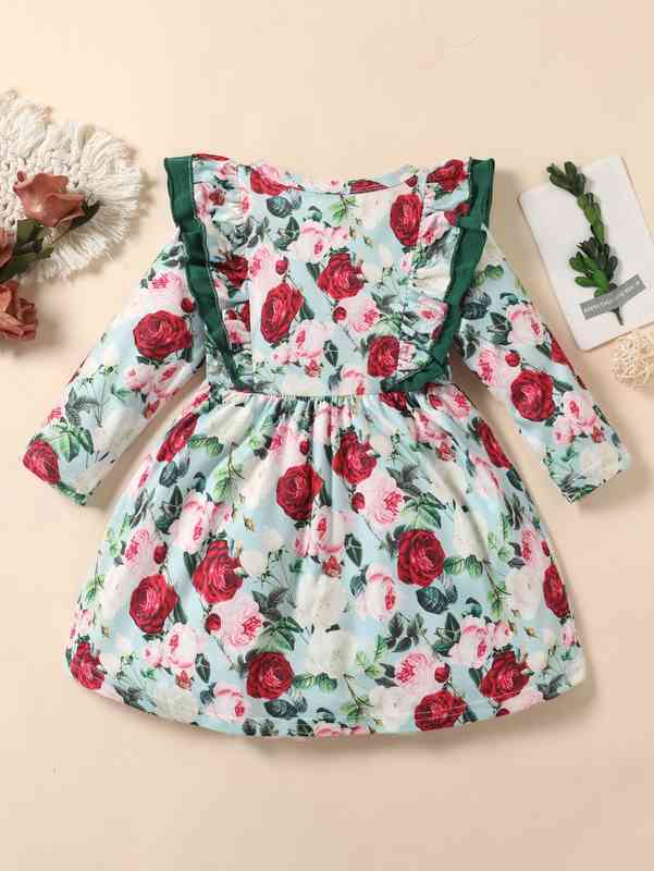 Baby Floral Print Lettuce Trim Dress SHE