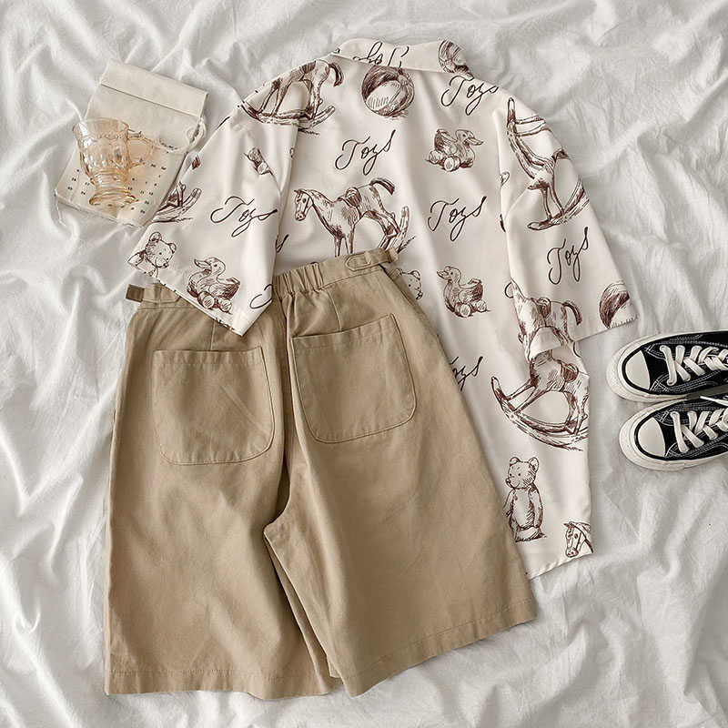 Summer Fashion Short Set Women Casual Short Sleeve Shirt + High Waist Wide Leg Shorts Matching Set Twinset 210611