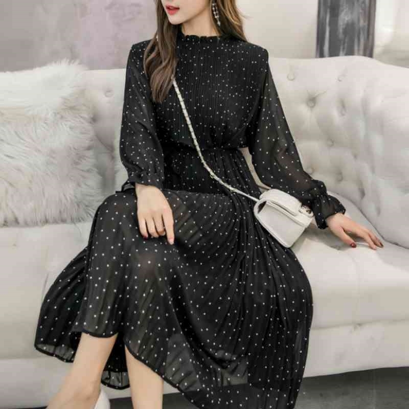 Dresses Autumn Woman Fashion Elegant Dot Black Chiffon Dress Women Casual Flare Long Sleeve Women Dress Ladies Dresses C179 210602
Dresses Autumn Woman Fashion Elegant Dot Black Chiffon Dress Women Casual Flare Long Sleeve Women Dress Ladies Dresses C179 210602