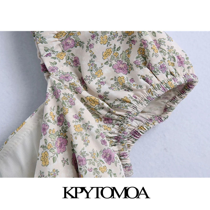 Women Chic Fashion With Belt Floral Print Wrap Mini Dress V Neck Puff Sleeve Female Dresses Vestidos Mujer 210420