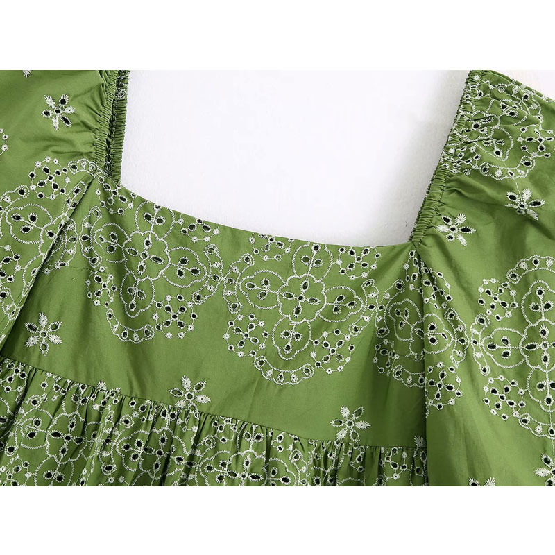 Summer Dresses with Short Sleeves and A Flat Back Vintage Floral Embroidered Frock-sleeve Dresses Fashionable Dress Female 210507