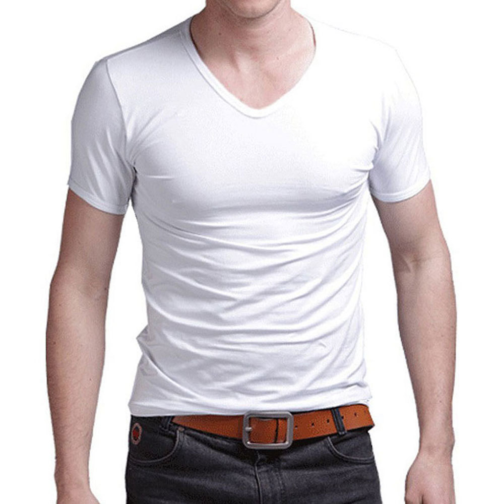 T Shirt Men's Casual Short Sleeve V-neck T-shirts Solid Summer Cotton Black / Gray / Green MYDBSH 210329