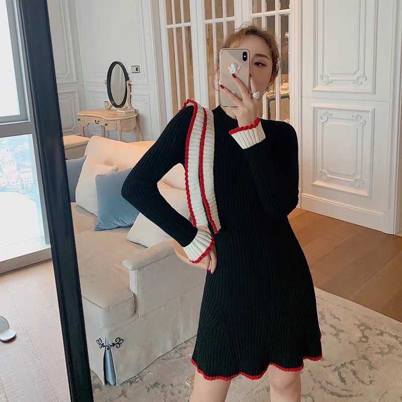 Fashion Elegant Knitted Sweater Mini Dress Spring Autumn Arrival Women Knit Bodycon Ruffles Pullover es 210421