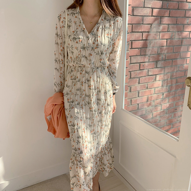 BGTEEVER Elegant Ruched Floral Print Women Autumn Dress Sexy V-neck Full Sleeve Female Long Dresses 2021 Spring Chiffon Vestidos, Apricot
BGTEEVER Elegant Ruched Floral Print Women Autumn Dress Sexy V-neck Full Sleeve Female Long Dresses 2021 Spring Chiffon Vestidos, Apricot