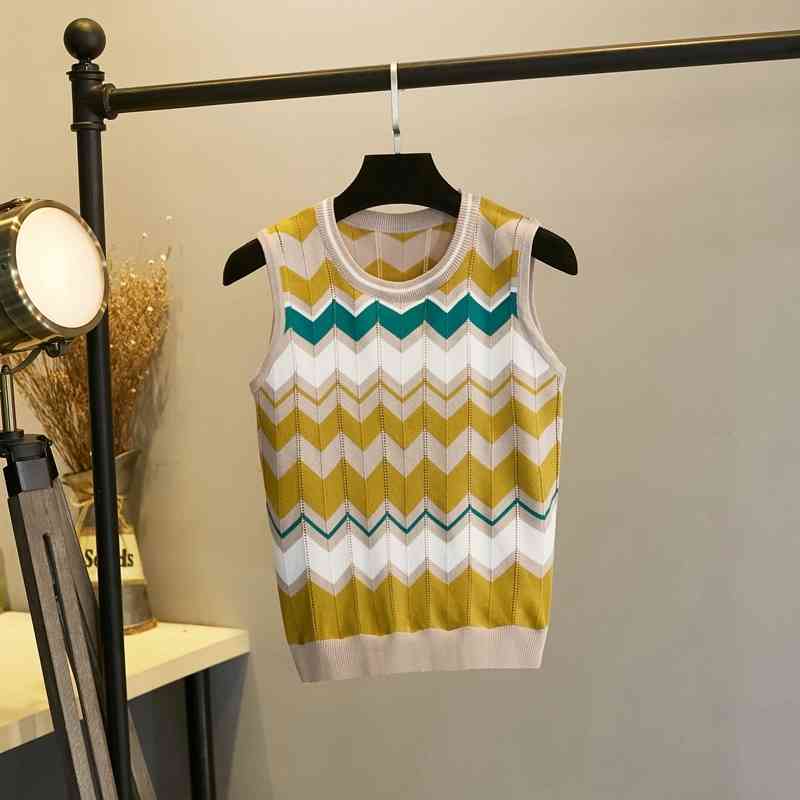 Fashion Sleeveless Stripe Sweater Vest +Elastic Waist 2pcs Casual Knitting Skirt Suits Women Trendy Summer Set 210520