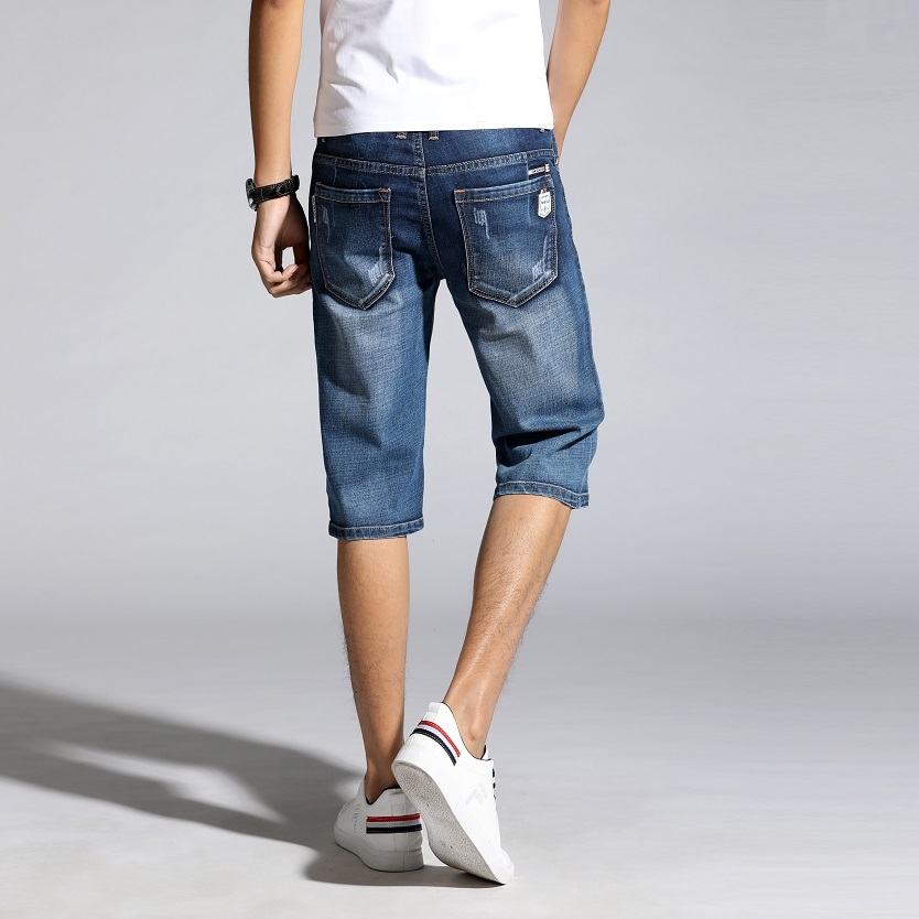 Men Clothes Men's Shorts Knee Length Breeches Capris Male Denim Shorts Men Stretch Shorts Jeans Bermuda Black Grey Blue 210518