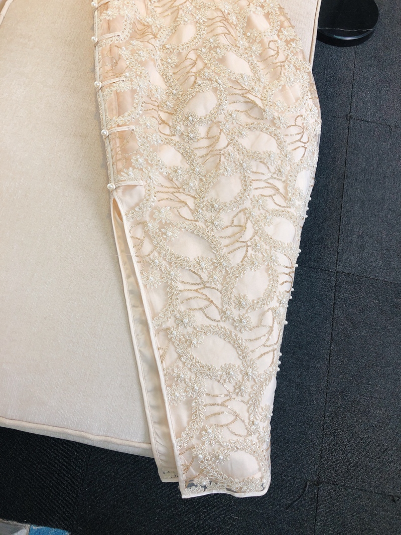 Spring Autumn Short Sleeve Haute Couture Applique Beading Buttons Dress Chinese Elegant Cheongsam Dress 21G241718