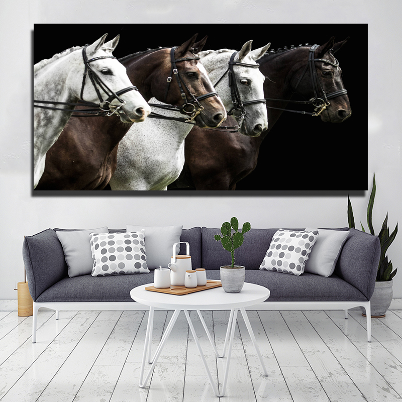 Four Horses Modern Art Paintings Wall Decorative Pictures For Living Room Canvas Prints Posters Animal Art Big Size