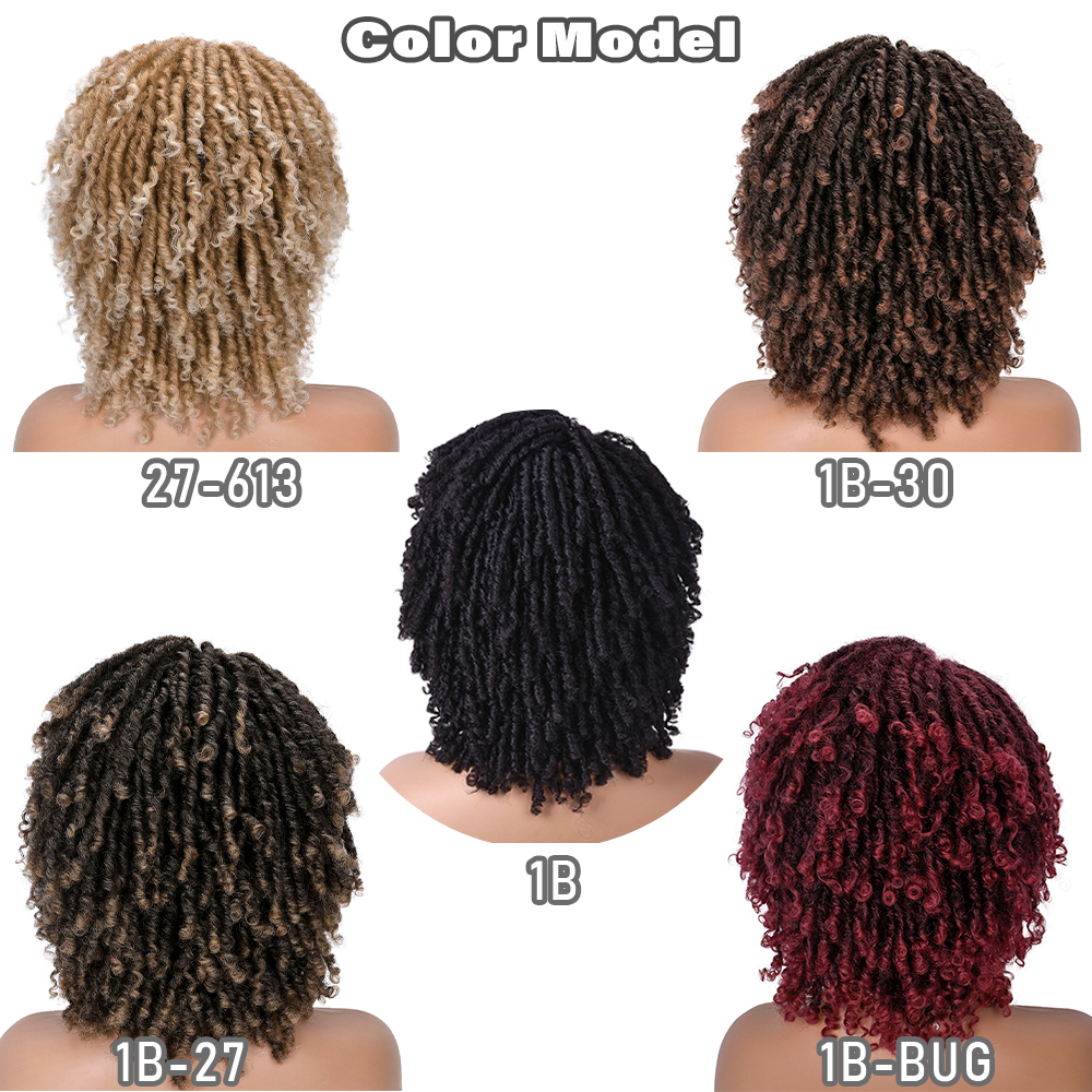 Short Soft Dreadlock Synthetic Wigs For Black Women Afro Kinky Curly Hair With Bangs Ombre Brown Crochet Twist Hair Anniviafactory direct