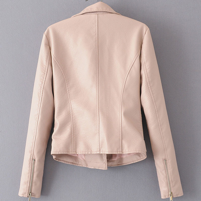 Serpentine PU Locomotive Lapel Long Sleeve Zipper Slim Women's Jacket Autumn Slim Fashion Black Female Coat Harajuku 210507