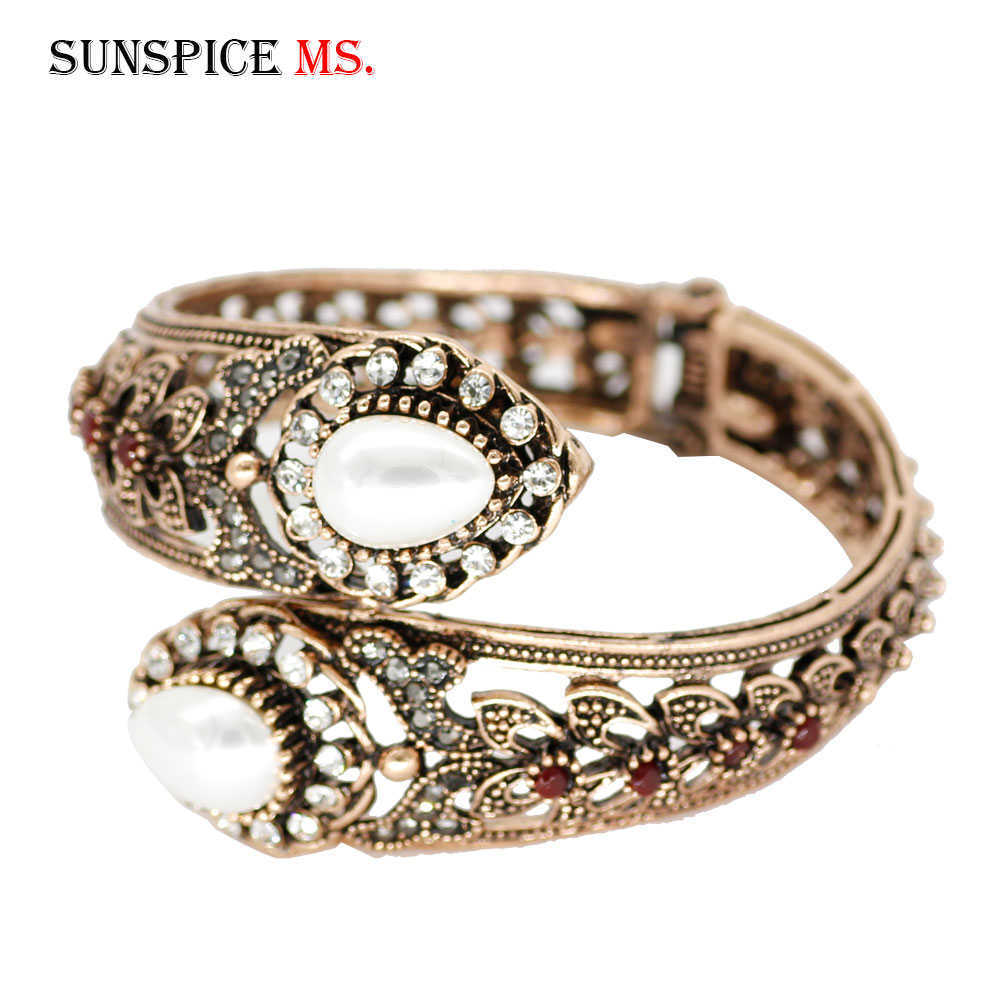 Sunspice-ms Retro Vintage Bangle Turkish Women Imitation Pearls Cuff Bracelet Antique Gold Color Ethnic Wedding Wrist Jewelry Q0719
Sunspice-ms Retro Vintage Bangle Turkish Women Imitation Pearls Cuff Bracelet Antique Gold Color Ethnic Wedding Wrist Jewelry Q0719