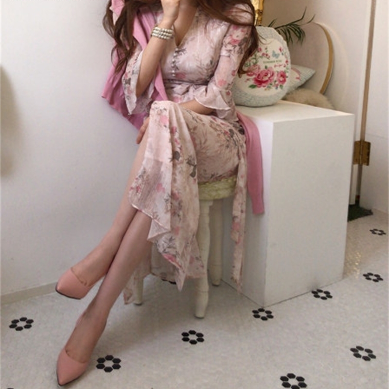 Chic Summer Women Print Midi Chiffon Dress Slim Elegant Bandage Dress Elegant Runway Dresses Vestido party dress 210630