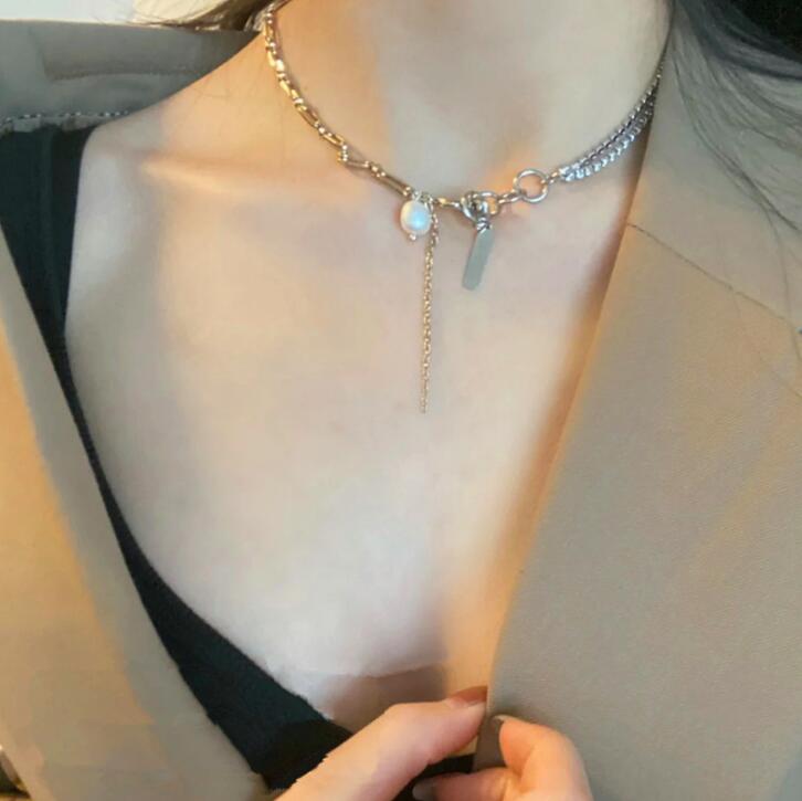 Justine Clenquet Chain Necklaces with Zircon Metal Patchwork Pearl Choker Necklace Bracelet244Z