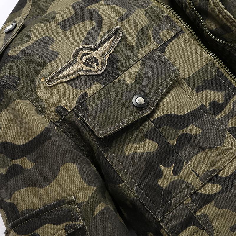 Denim Jacket Men Stand Collar Camo Boys Casual Wear Overalls Military Winter Thick Overall Camouflage Coat Male Tops Men's Jackets