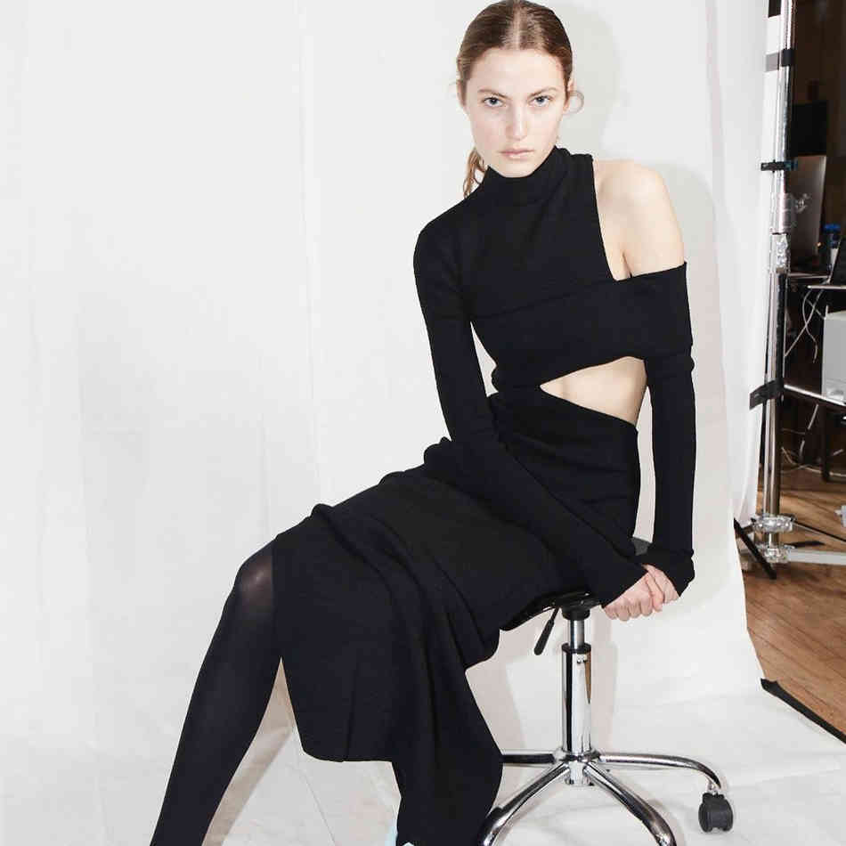 Winter Black Long Sleeve Bandage Dress Women Sexy Hollow Out Maxi Bodycon Celebrity Evening Runway Party Dresses 210423