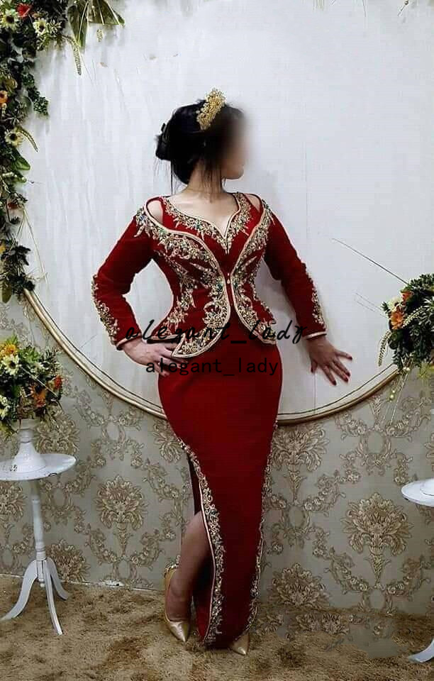 Aso Ebi Arabic Mermaid Evening Dresses with Long Sleeve Jacket 2022 Red Sparkly Crystal Karakou Algerie Split Prom Dress Soirée de Mariage