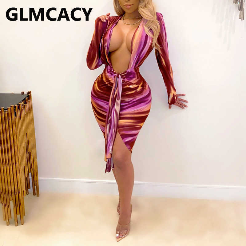 Women Long Sleeve Plunge V-neck Ruched Bodycon Dress Sexy & Club Night Out Dresses 210702