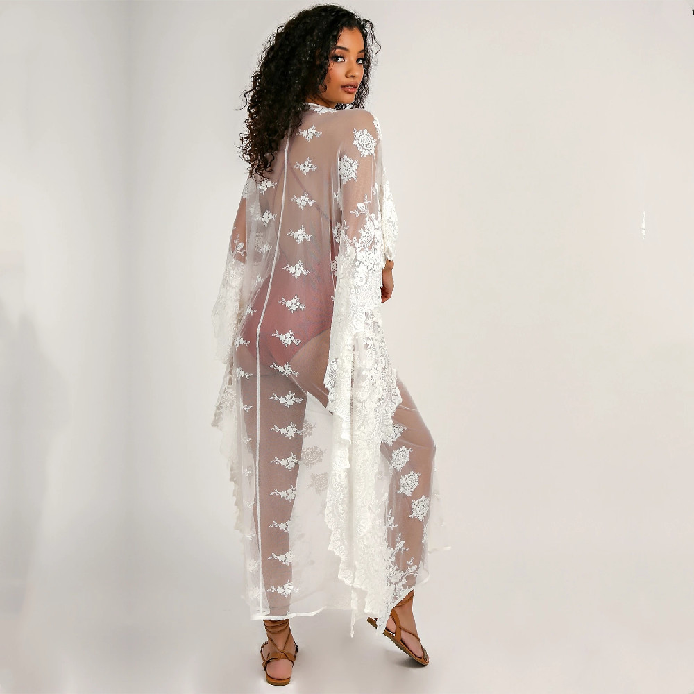 Lace Beach Cover up Pareo wear Swim suit Playa Tunics for Swimwear Women Dress #Q984 210420