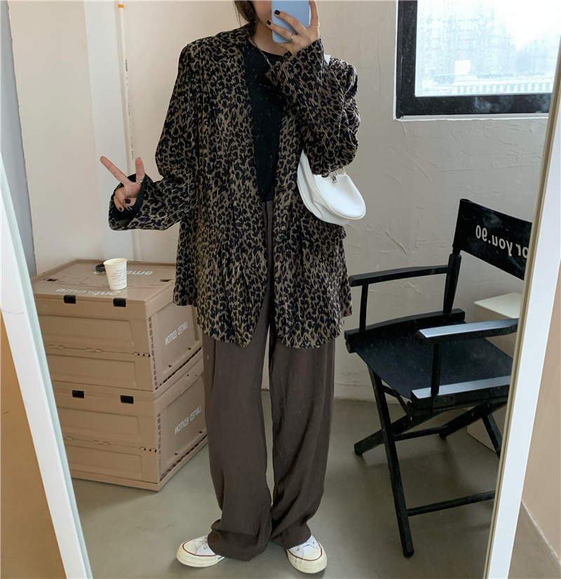 OL Work Wear Fashion Leopard Blazer Women Autumn Elegant Tops Chic Cardigan Loose Thin Suit Jack Female Blazers 210421